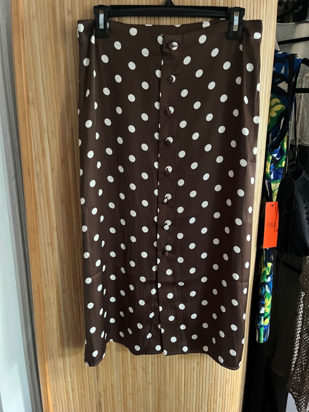 Free People Brown and White Polka Dot Button-Front Midi Skirt